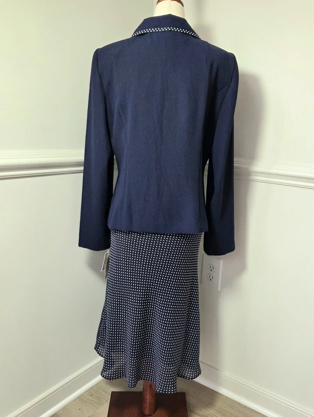 NWT Y2K Retro Polka Dot Skirt Suit Set Navy Preppy Blazer Size 8 Sag Harbor